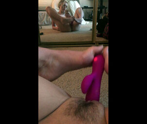 Rate how I shag my furry muff with hitachi in front of
