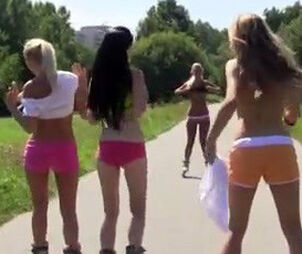 A gang of bare virgins flips on rollers sans underpants and